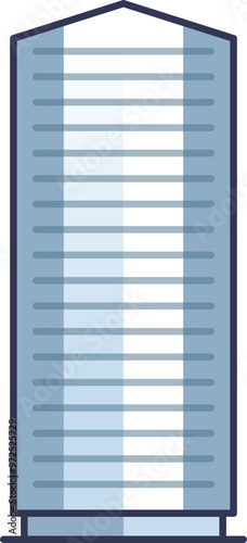 Illustration of a blue storage silo with horizontal stripes, symbolizing bulk material storage.