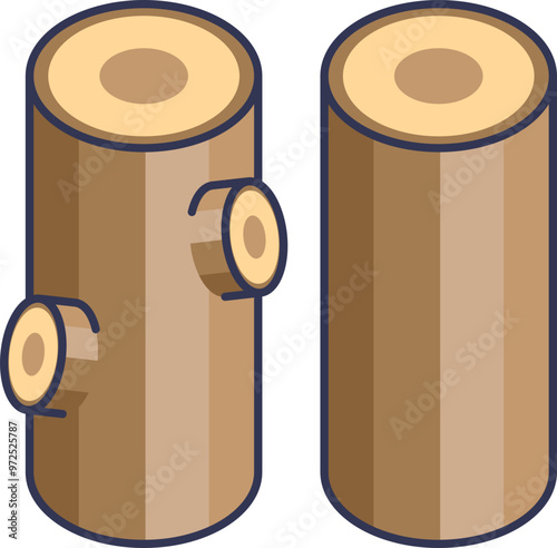 Two cartoon woodlogs, symbolizing natural resources and forestry.