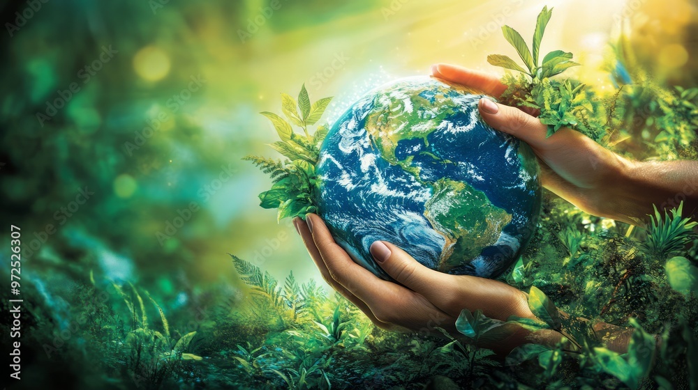 Planet Earth healing and thriving. The Earth being nurtured by hands emerging from different parts of the world with vibrant greenery representing a healed and thriving planet. Planet Earth healing and thriving. The Earth being nurtured by hands emerging from different parts of the world with vibrant greenery representing a healed and thriving planet.