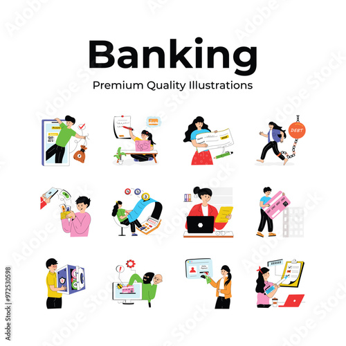 Pack of banking illustrations in modern design style