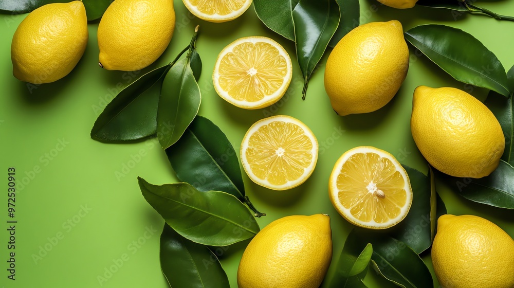 custom made wallpaper toronto digitalFresh lemons and leaves on a green background.