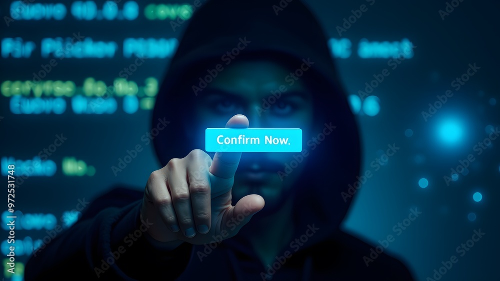 A hooded figure holds a glowing blue A hooded figure holds a glowing blue