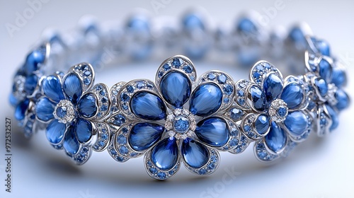A blue bracelet featuring an intricate flower design.