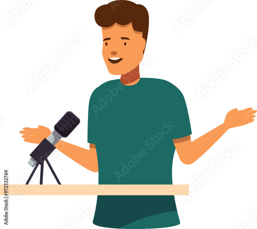 Radio personality engaging his audience while recording a podcast