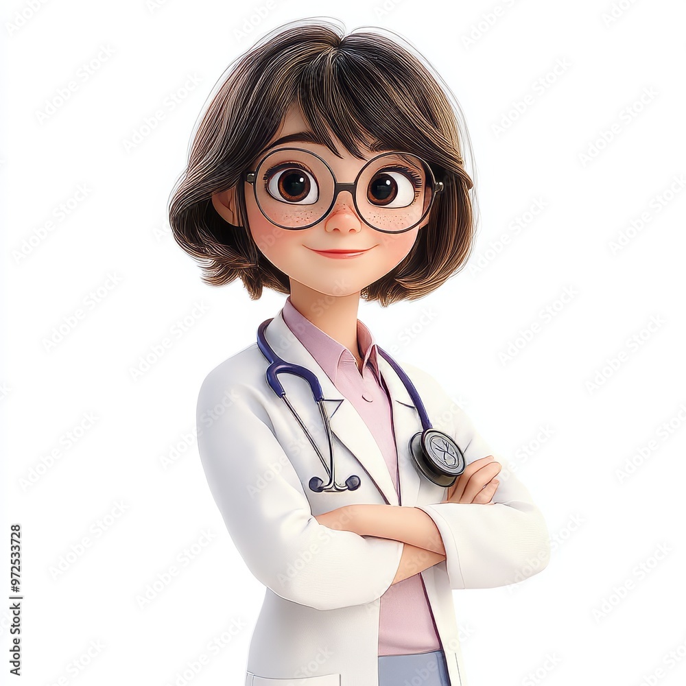 Cartoon female doctor on transparent background in 3D. Cartoon female doctor on transparent background in 3D.