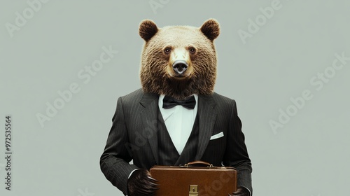 Wallpaper Mural A brown bear in a suit with a briefcase. Torontodigital.ca