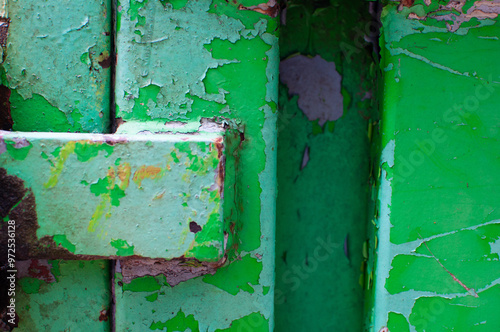 Green Rusted Metal Textured Dumpster Handle photo