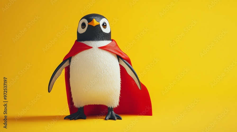 Naklejka premium A 3D rendering of a cute penguin wearing a red cape.
