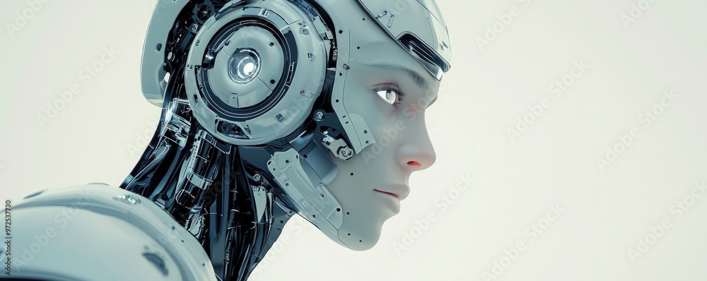 Fototapeta premium The Future is Now Close-Up Portrait of a Humanoid Robot.