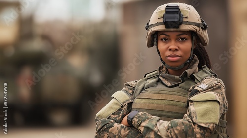 Proud Female African American Soldier in Military Uniform Inspirational Role Model for Strength and Resilience