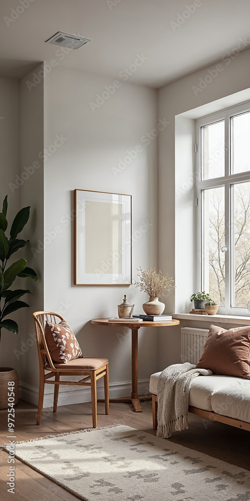 Fototapeta premium Minimalist living room interior design with space for text