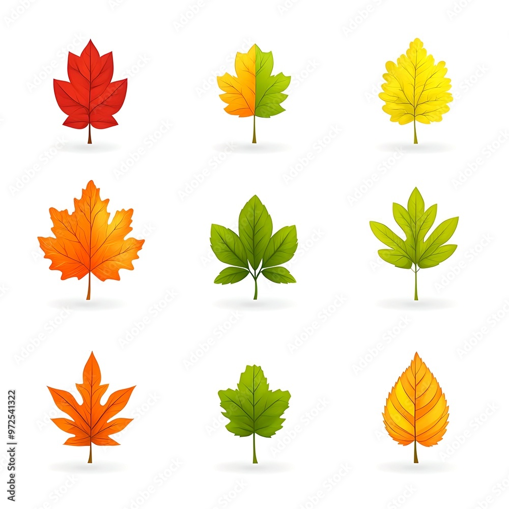 Obraz premium Set of icon autumn leaves on a white background. Vector illustration.