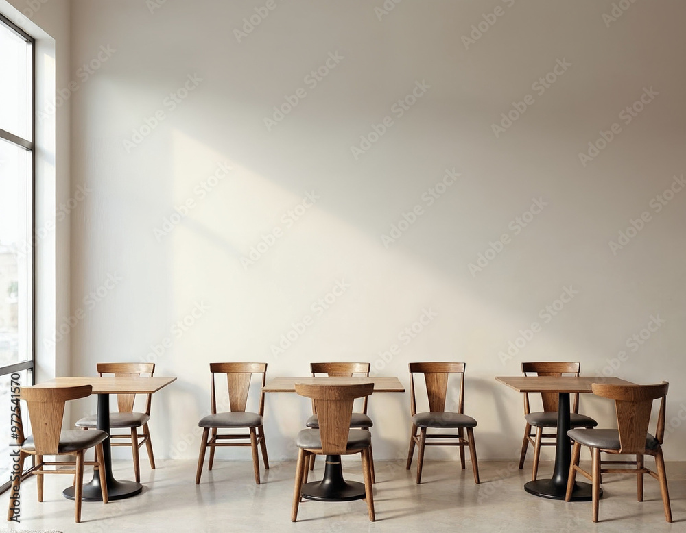 Modern, Scandinavian Cozy Cafe, Coffee Shop Interior Design with Blank Wall Modern, Scandinavian Cozy Cafe, Coffee Shop Interior Design with Blank Wall