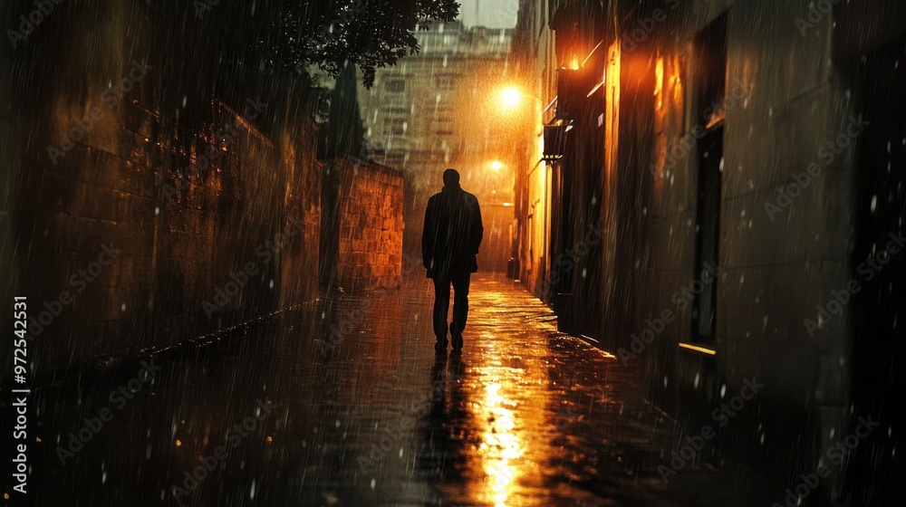 Solitude in the Rain - Concept of Loneliness and Sadness in Urban Alleyway Ambience Solitude in the Rain - Concept of Loneliness and Sadness in Urban Alleyway Ambience