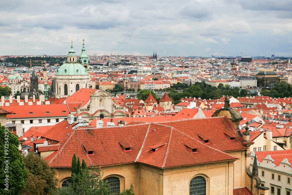 Fototapeta premium Cityscape of Prague from the hill in Czech