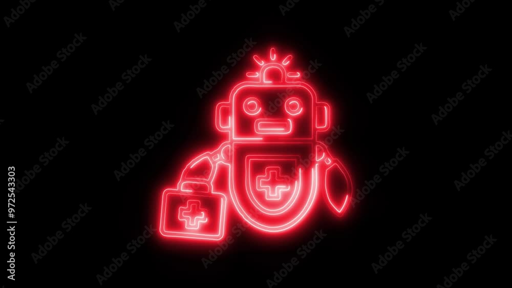 Medical Robot Icon in Video HD Neon Animation Healthcare and Technology Symbol with Dynamic Glow on Black Background Medical Robot Icon in Video HD Neon Animation Healthcare and Technology Symbol with Dynamic Glow on Black Background
