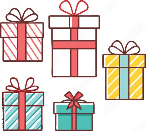 Vector illustration of various holiday gift boxes