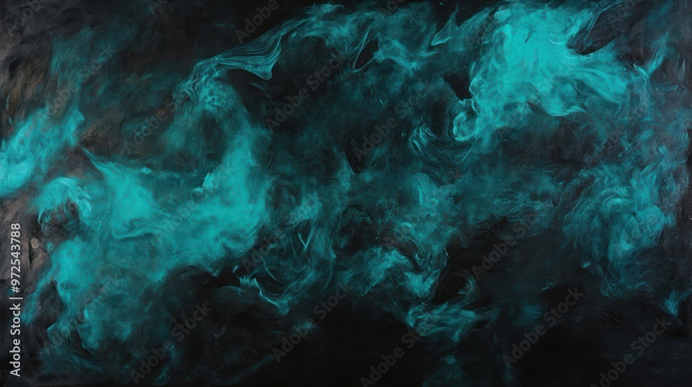 Obraz premium An abstract artwork featuring swirling teal and black colors, evoking a sense of depth.