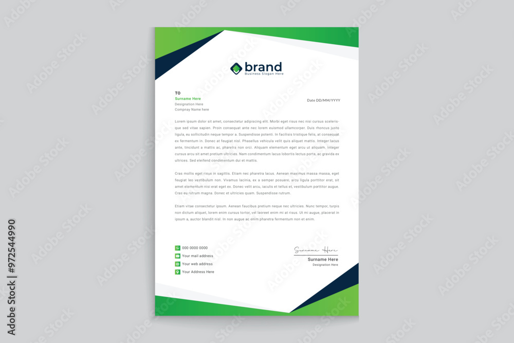 Green color letterhead design Green color letterhead design