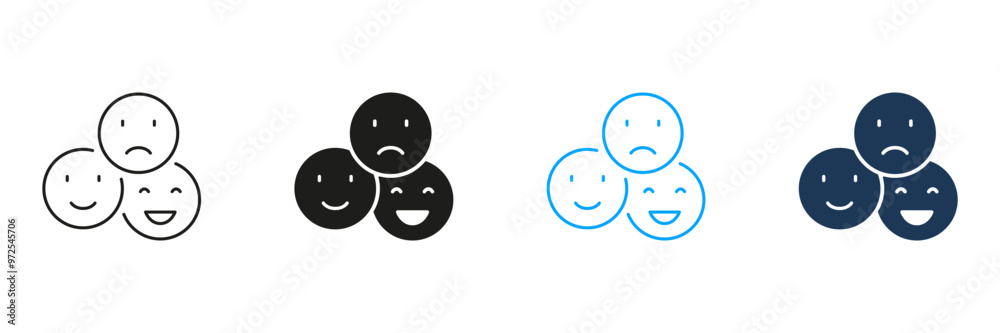 Happy Smile, Positive Face, Sad Emoticon Line and Silhouette Icon Set. Feedback, User Experience Symbol. Emoji Pictogram. Customer Satisfaction Sign. Editable Stroke. Isolated Vector Illustration Happy Smile, Positive Face, Sad Emoticon Line and Silhouette Icon Set. Feedback, User Experience Symbol. Emoji Pictogram. Customer Satisfaction Sign. Editable Stroke. Isolated Vector Illustration