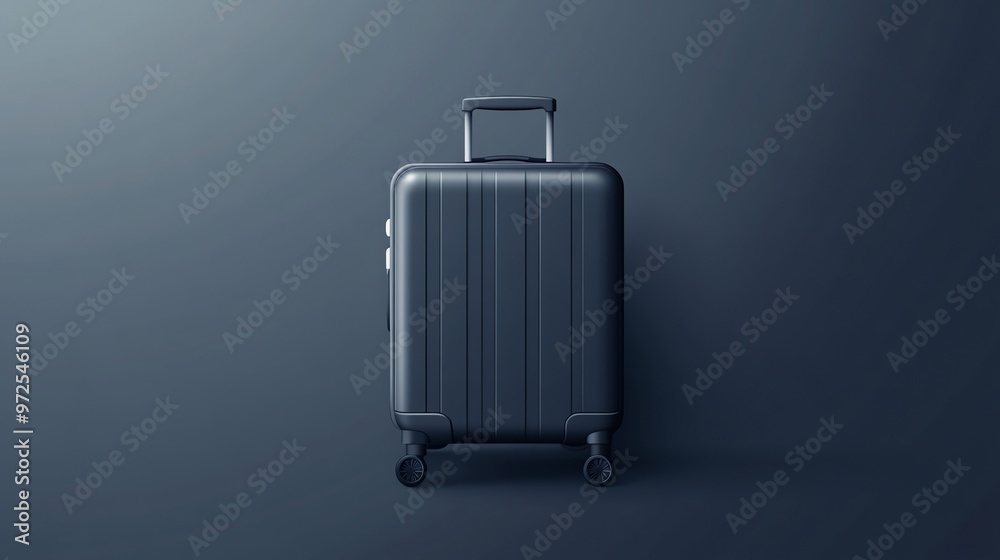 A black suitcase on a blue background. A black suitcase on a blue background.