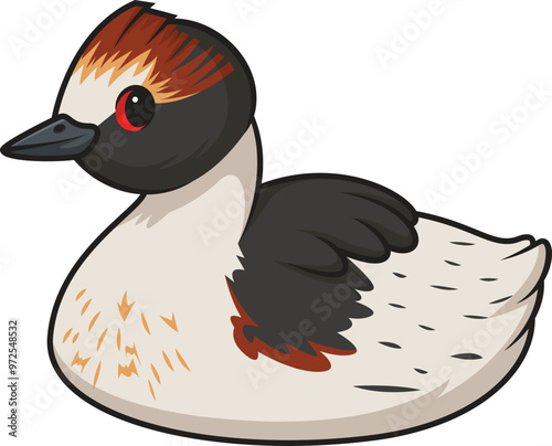 Hooded grebe in chibi kawaii style vector image