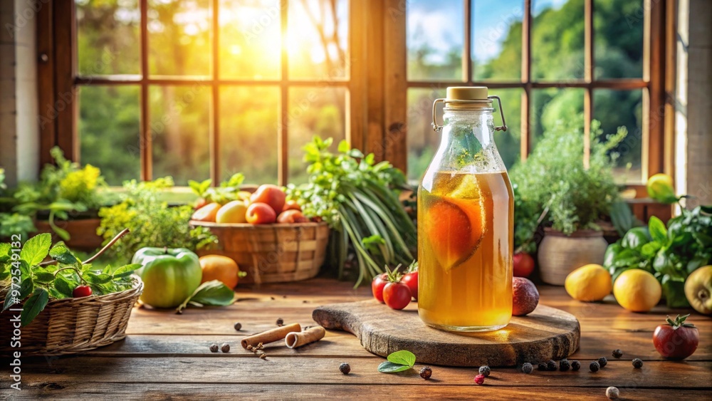 Homemade infused water in a glass pitcher surrounded by fresh garden produce Homemade infused water in a glass pitcher surrounded by fresh garden produce