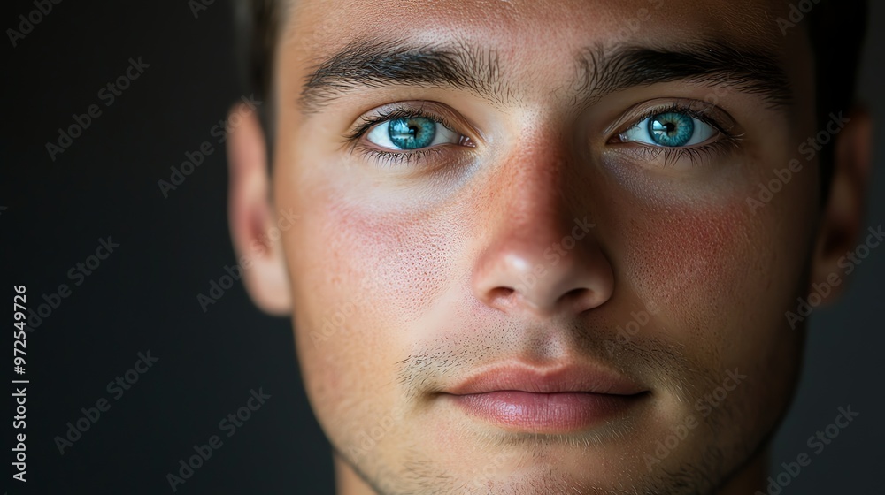 Close up portrait of a young man with blue eyes looking directly at the camera. Close up portrait of a young man with blue eyes looking directly at the camera.
