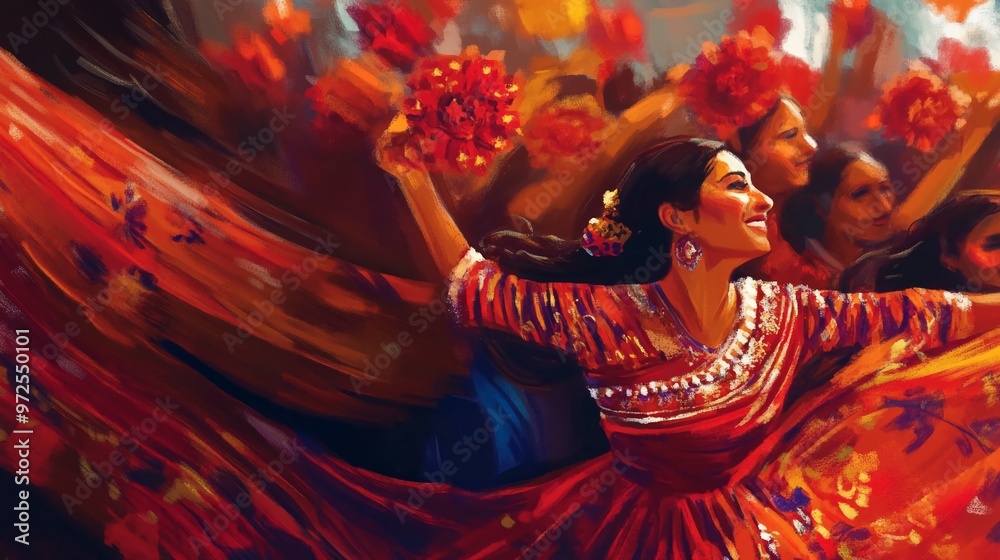 Obraz premium Dance of Joy: A Vibrant Celebration Captured in Motion and Color