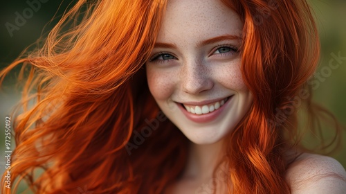 A beautiful redhead woman with freckles smiles for the camera.