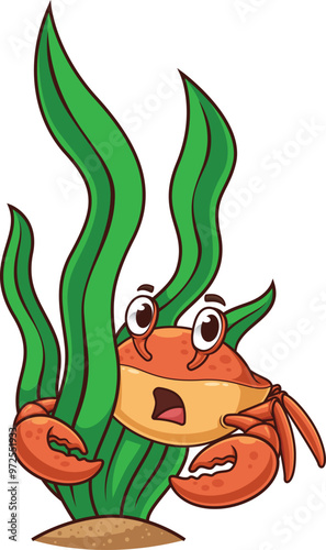 Crab hiding behind seeweed vector image