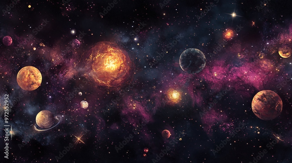 Mystical Galaxy: A Stunning Depiction of Planets and Cosmic Events Across the Cosmos Mystical Galaxy: A Stunning Depiction of Planets and Cosmic Events Across the Cosmos