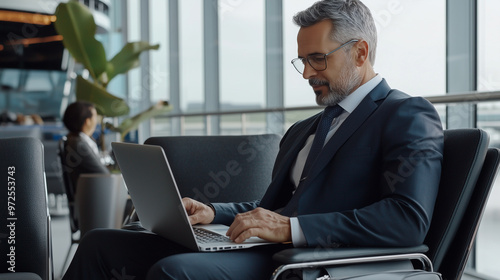 Executive Working on Laptop During Business Trip