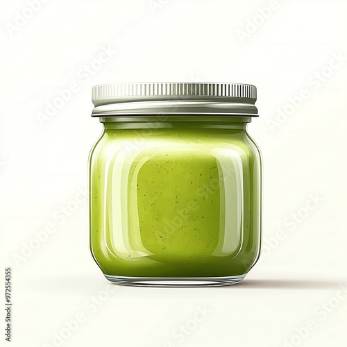 Minimalist cartoon baby food jar illustration in with clean lines and a simple design new beautiful stock image illustration AI