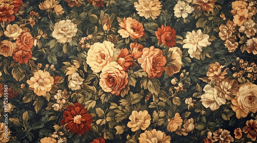 Wallpaper Mural Vintage floral pattern with a dark background, roses, and other flowers. Torontodigital.ca