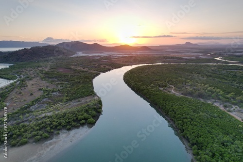 Aerial Sunrise of Bohle River Townsville Queensland Australia photo