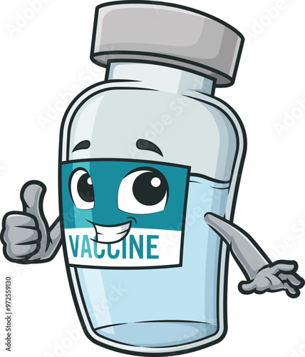 Happy vaccine vial mascot character making a thumbs up gesture vector image