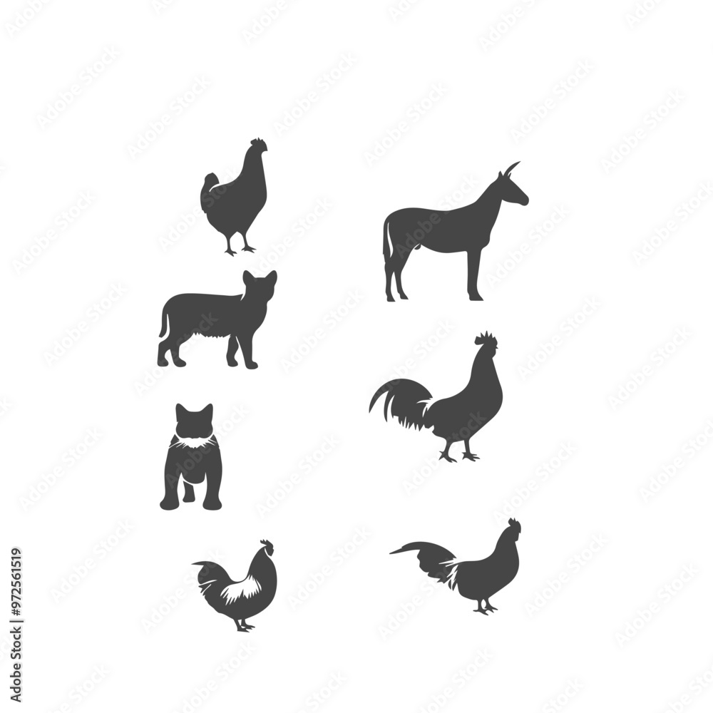Domestic animal silhouette. Domestic animal vector design on white background. Domestic animal silhouette. Domestic animal vector design on white background.