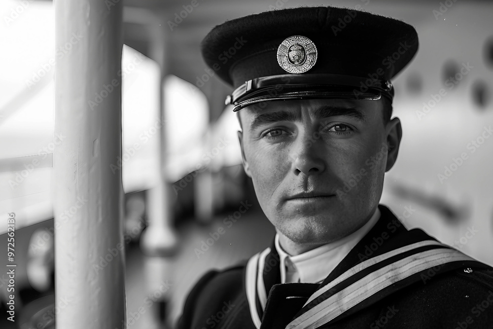 Obraz premium Ship captain steering boat on the ocean generative AI
