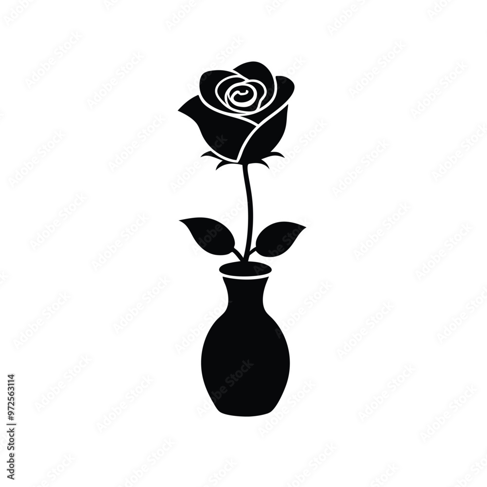 Obraz premium a rose flowers in a vase, vector silhouette, isolated white background 