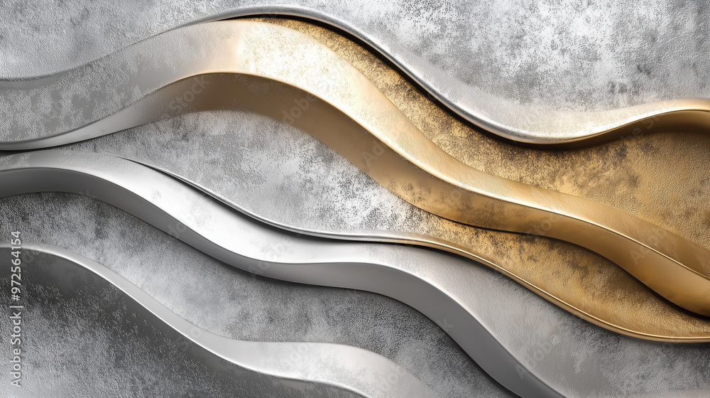 Subtle metallic textures in silver and gold tones with flowing curves, with noise texture, with copy space Subtle metallic textures in silver and gold tones with flowing curves, with noise texture, with copy space