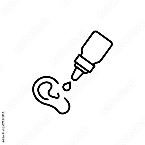 Medical ear drops icon, treatment otitis, thin line symbol on white background - editable stroke vector illustration.