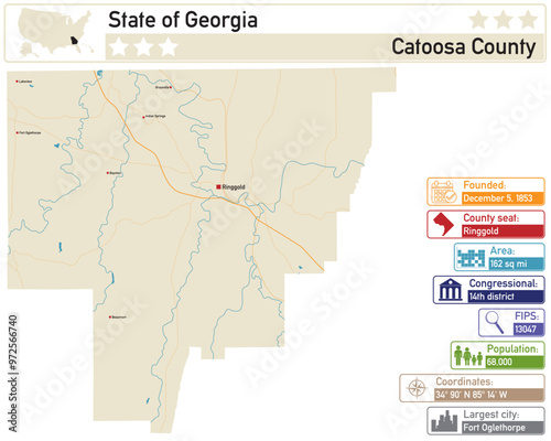 Detailed infographic and map of Catoosa County in Georgia USA. photo