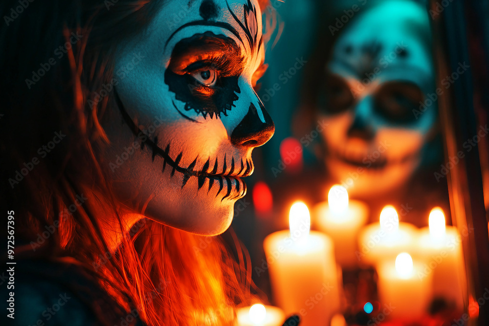 Generative AI illustration of witch conducting spell ritual on halloween night Generative AI illustration of witch conducting spell ritual on halloween night