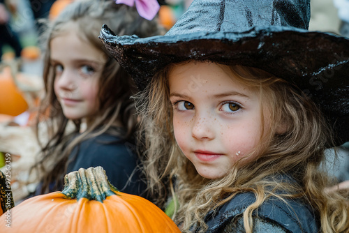 Young and diverse group of kids in halloween costumes generative ai concept