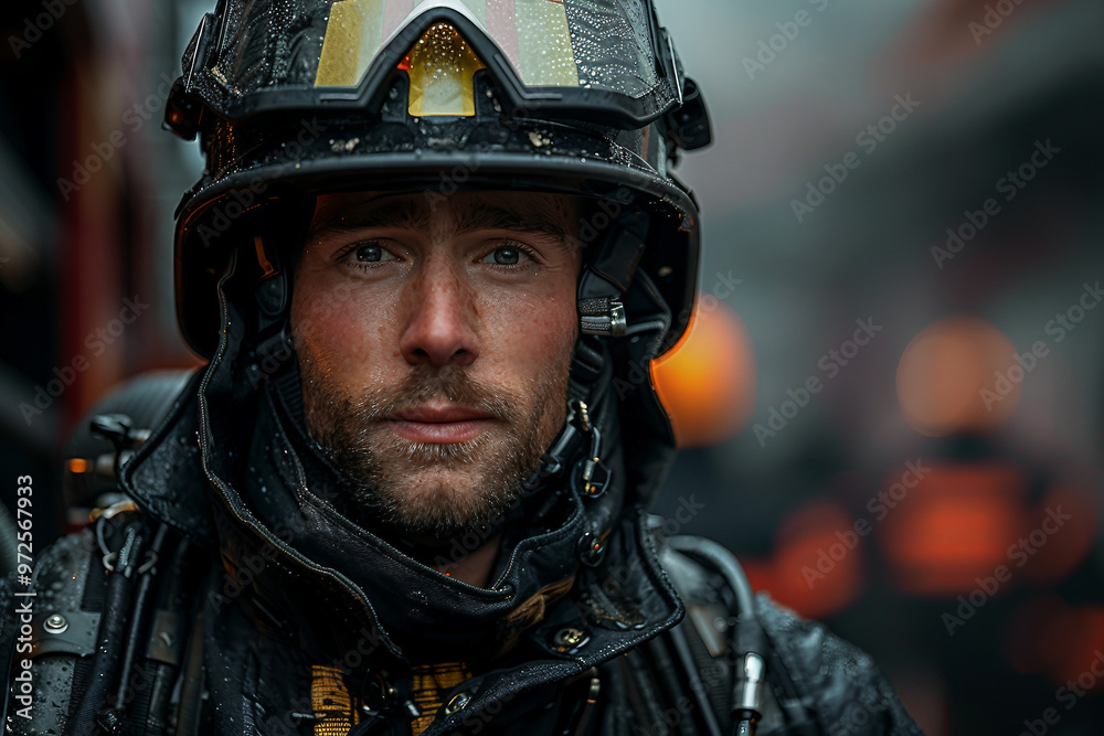 AI generated portrait photo of professional firefighter wearing helmet AI generated portrait photo of professional firefighter wearing helmet