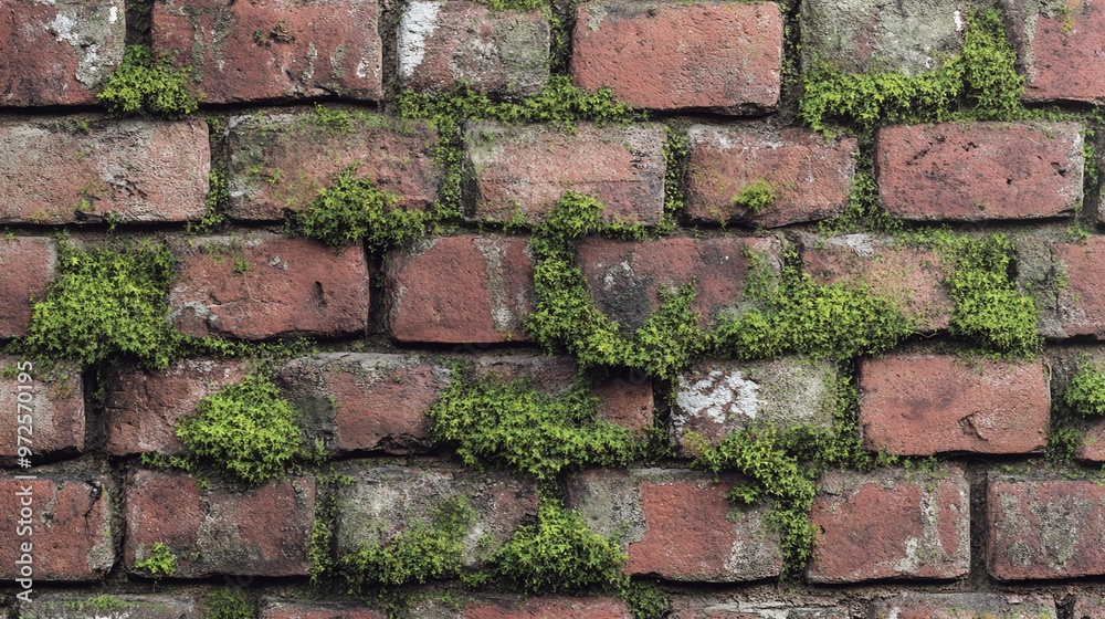 Closeup of a brick wall with moss growing between the bricks. Closeup of a brick wall with moss growing between the bricks.