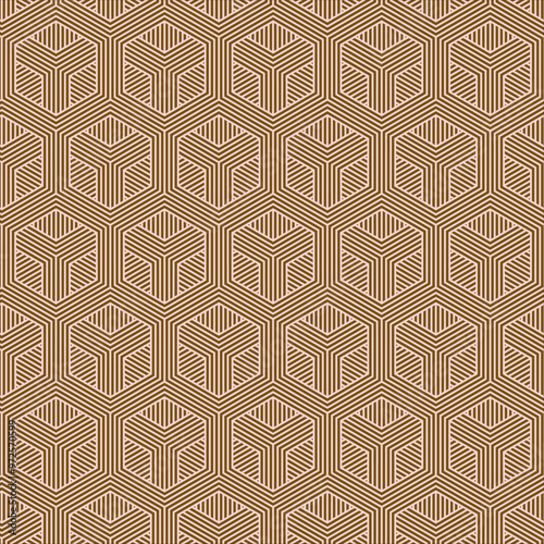 An Abstract Seamless Brown and White hexagon Chinese pattern Vector. Geometric ethnic oriental traditional art pattern. Design for background, wallpaper, flooring,  wrapping, fabric and textile print.