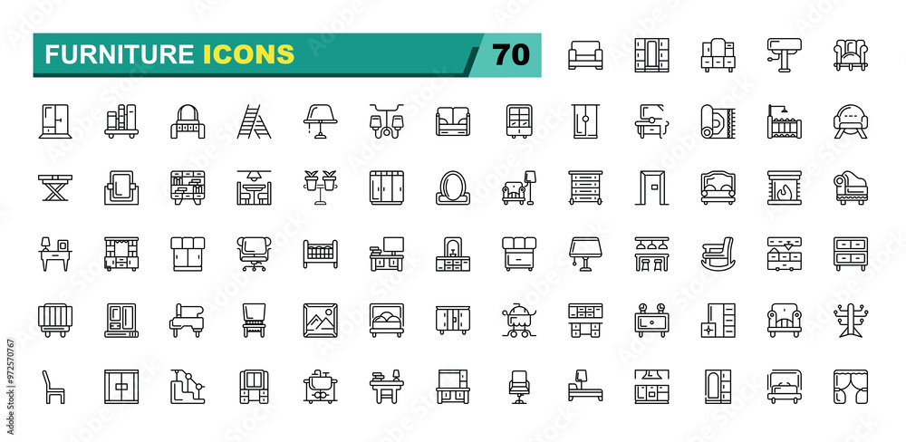 Furniture icon set. Line icon for home and furnishing. Vector illustration. Furniture icon set. Line icon for home and furnishing. Vector illustration.