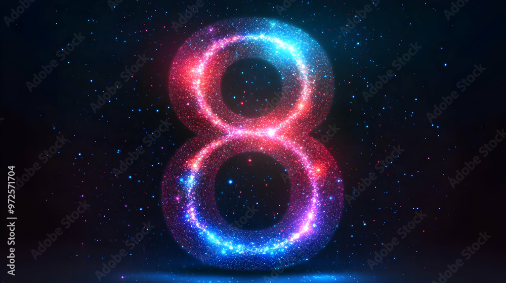 Glowing Number Eight Particle Animation Loop with Sparkles